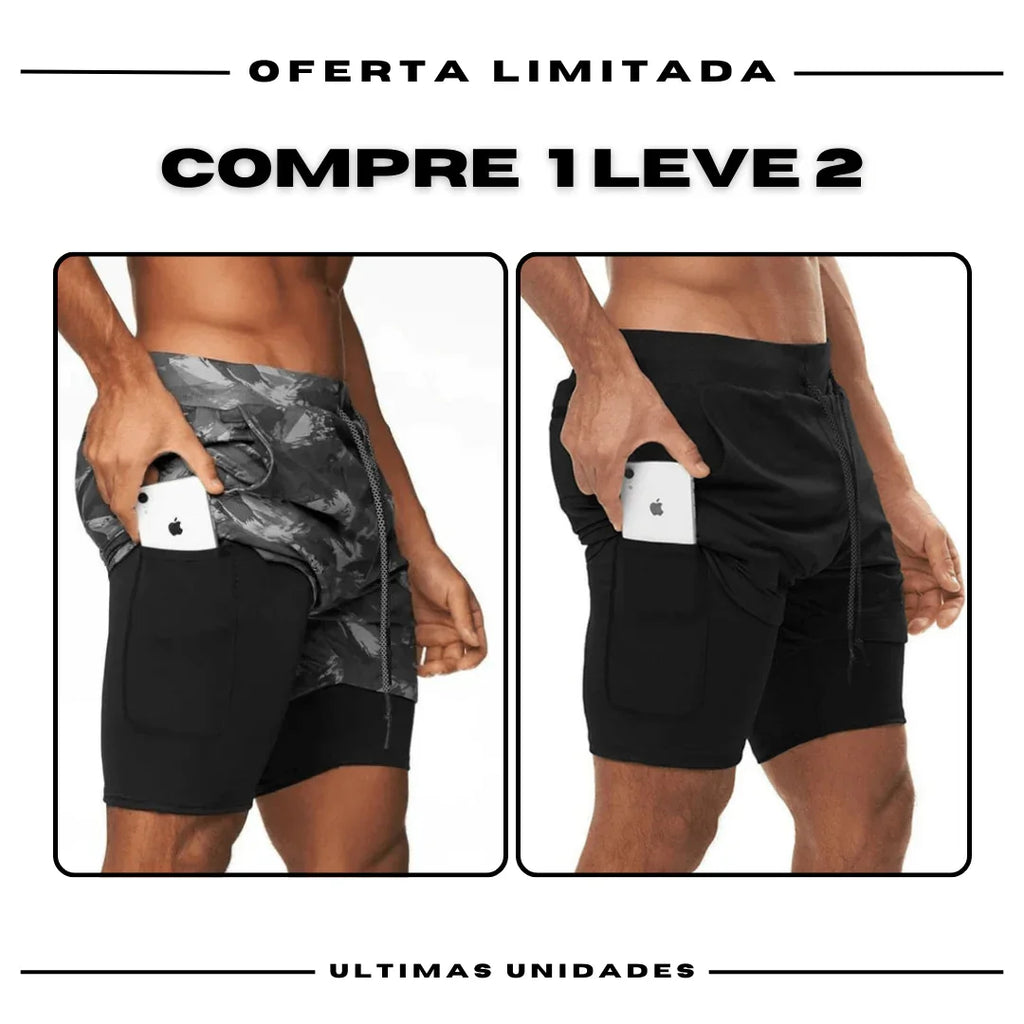 Shorts Comfort-Fit de Compressão - COMPRE 1 LEVE 2 -