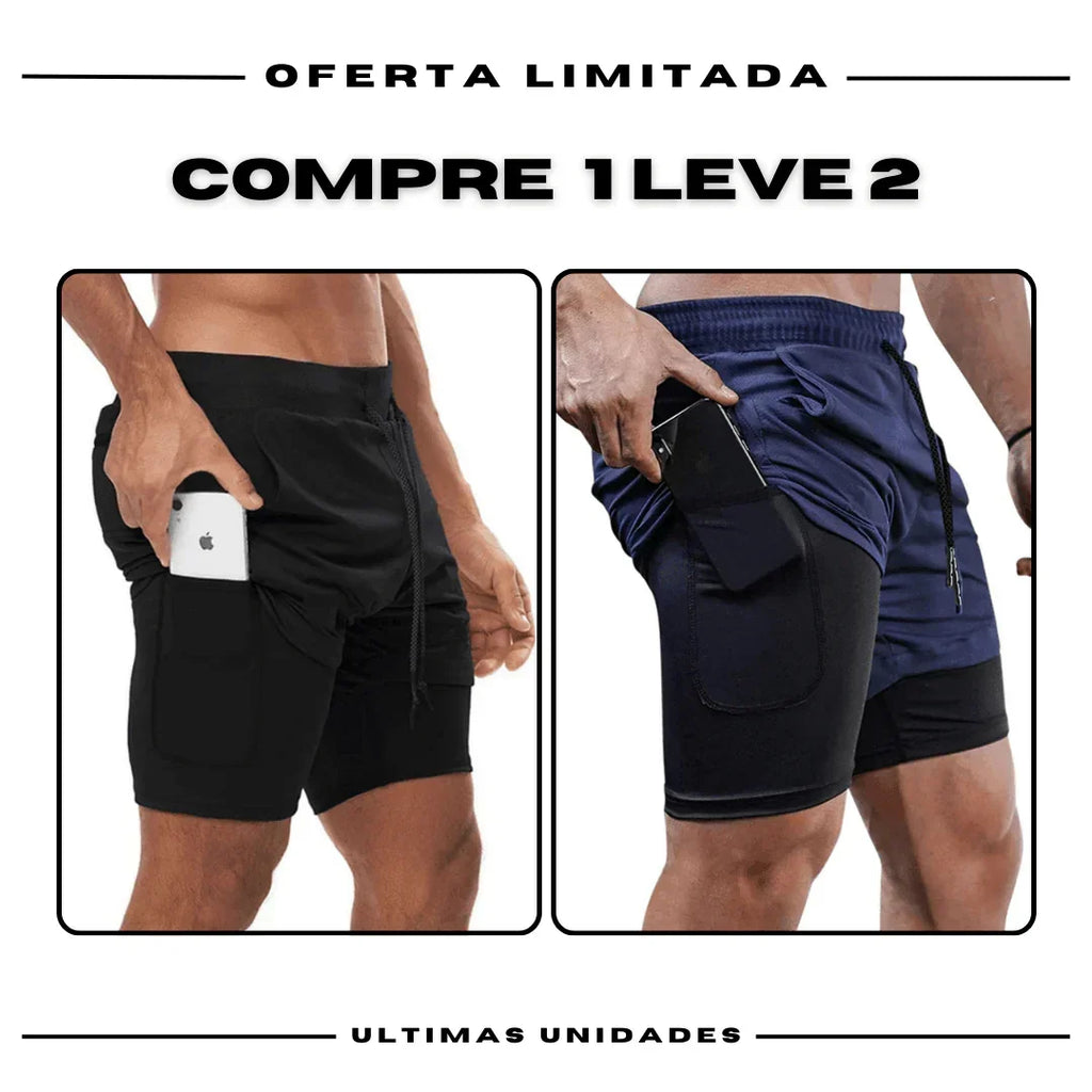 Shorts Comfort-Fit de Compressão - COMPRE 1 LEVE 2