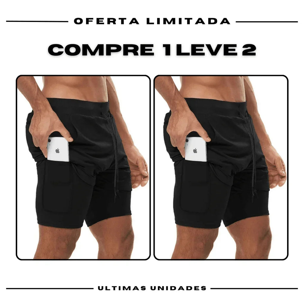 Shorts Comfort-Fit de Compressão - COMPRE 1 LEVE 2