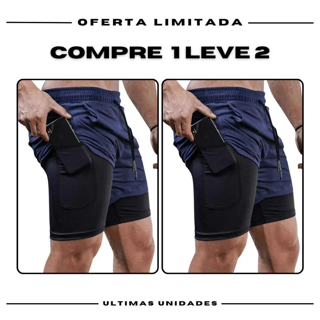 Shorts Comfort-Fit de Compressão - COMPRE 1 LEVE 2