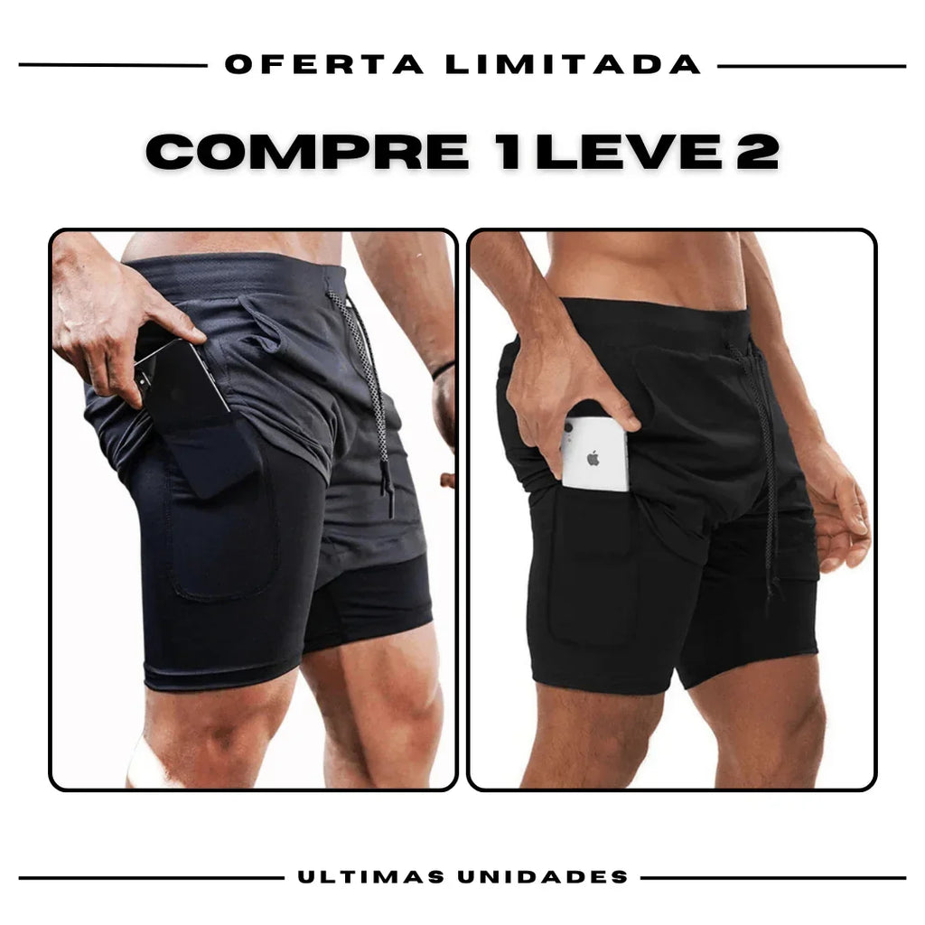 Shorts Comfort-Fit de Compressão - COMPRE 1 LEVE 2