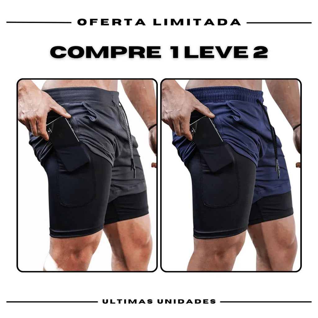 Shorts Comfort-Fit de Compressão - COMPRE 1 LEVE 2