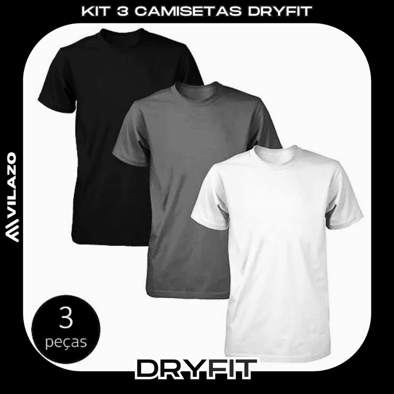 Kit 3 Camisetas DryFit™ PREMIUM - Proteção UV, Anti Suor e Odor - VILAZO